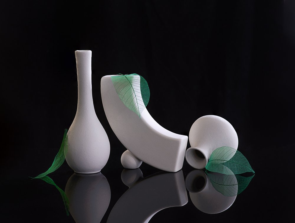 Jarrones blancos y hojas verdes de Alice Sheng
