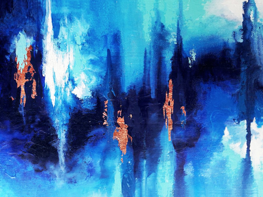 Flujo abstracto en azul y cobre de Alyson Storms