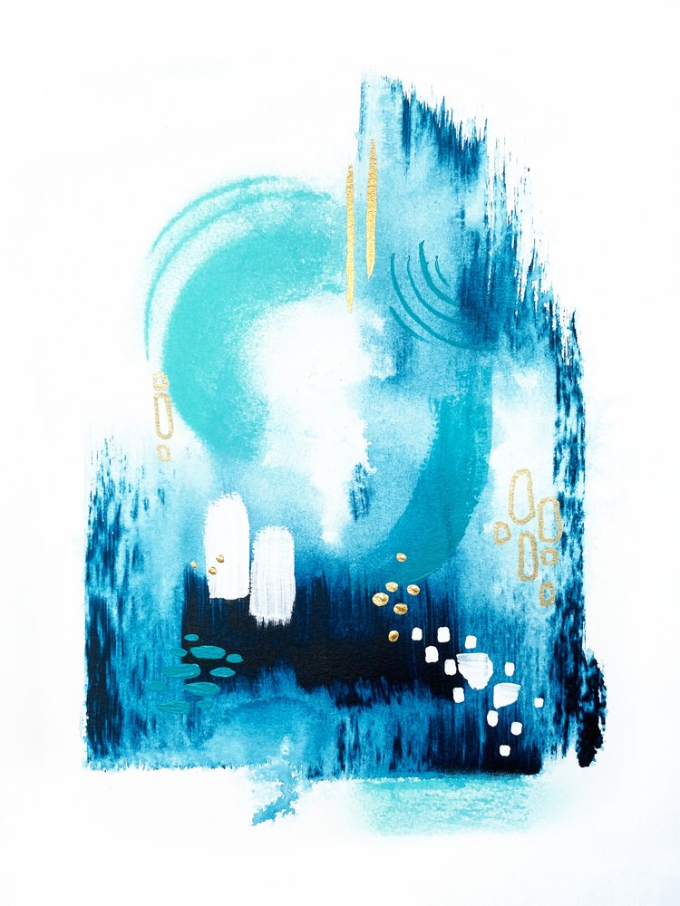 Flujo abstracto azul y dorado de Alyson Storms