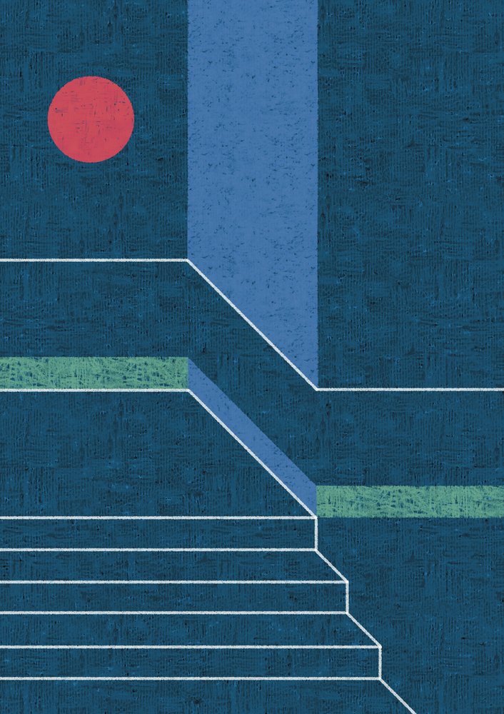 Círculo rojo, escalones azules de Amy Louise Baker