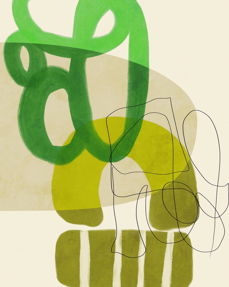 Líneas pintadas en verde y marrón claro, 2 copias de Ana Rut Bre