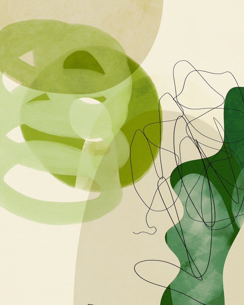 Líneas pintadas en verde y marrón claro, 3 copias de Ana Rut Bre