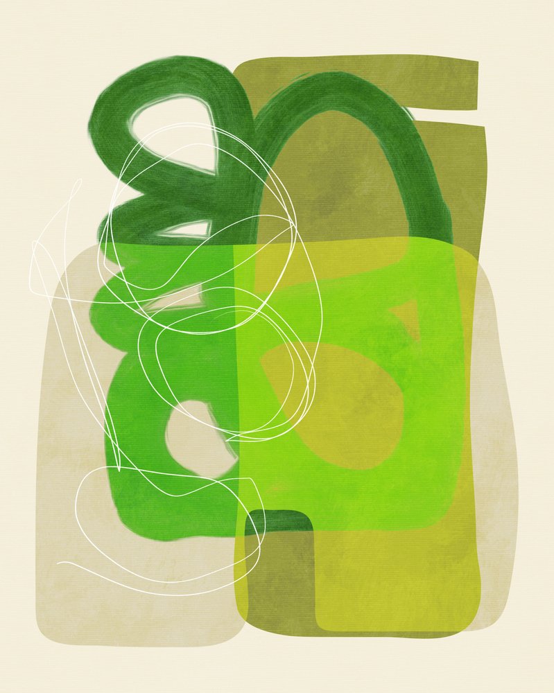 Líneas pintadas en verde y marrón claro, 4 copias de Ana Rut Bre