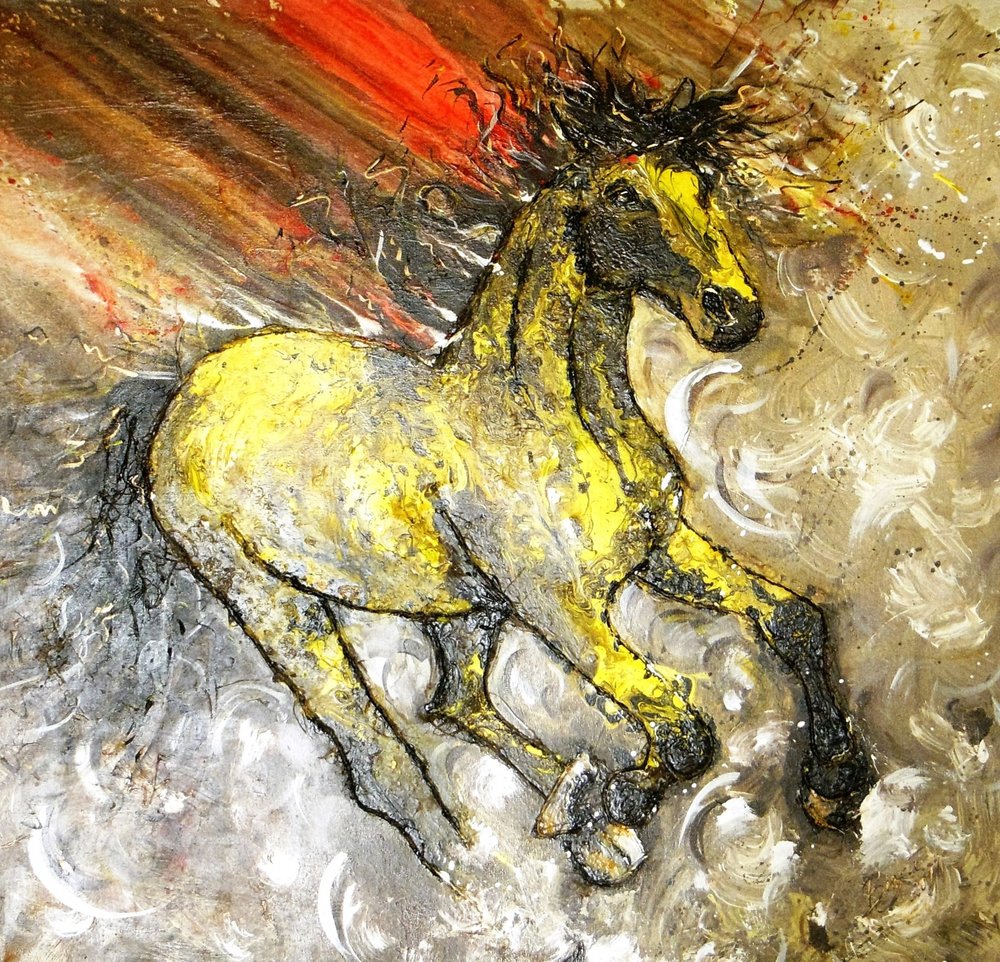 Caballo amarillo dinámico de Anda Bieza
