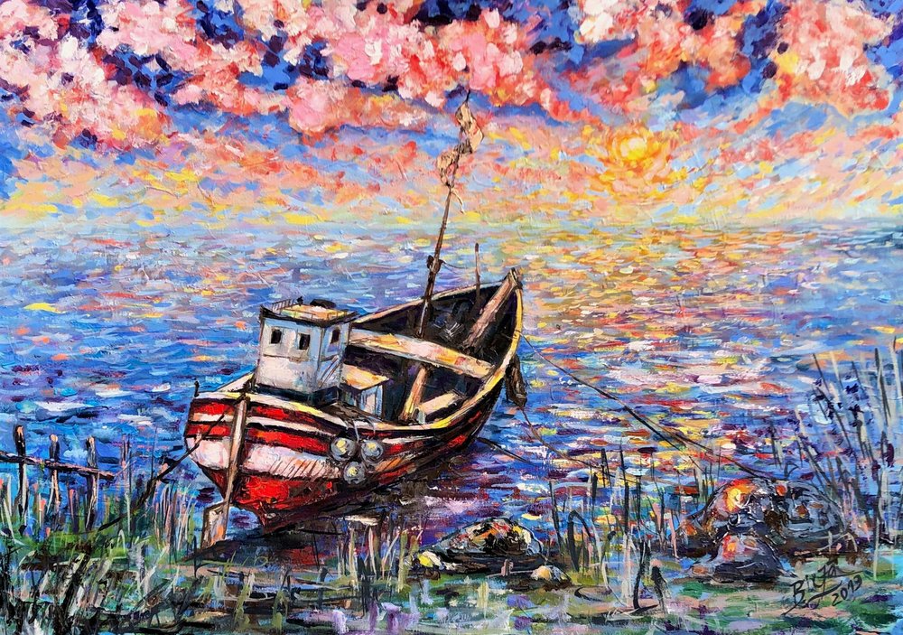 Barco «Puesta de sol dorada» de Anda Bieza