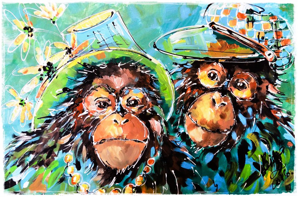 Monos juguetones con gorros de Anda Bieza