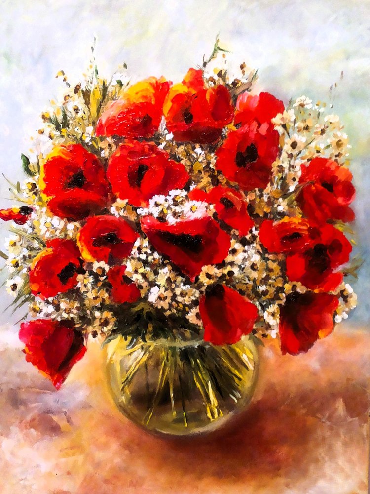 Naturaleza muerta con amapolas de colores vivos de Anda Bieza