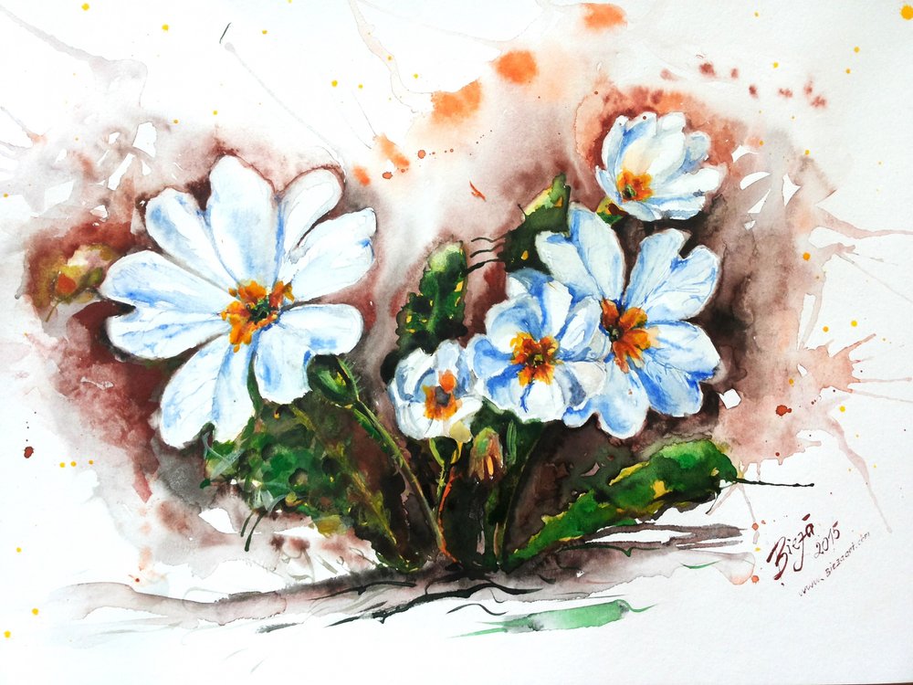 Flores en acuarela de vivos colores de Anda Bieza
