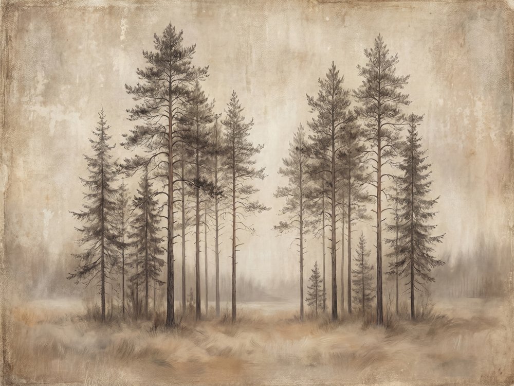 Boceto de un bosque de pinos envuelto en niebla de Andreas Magnusson