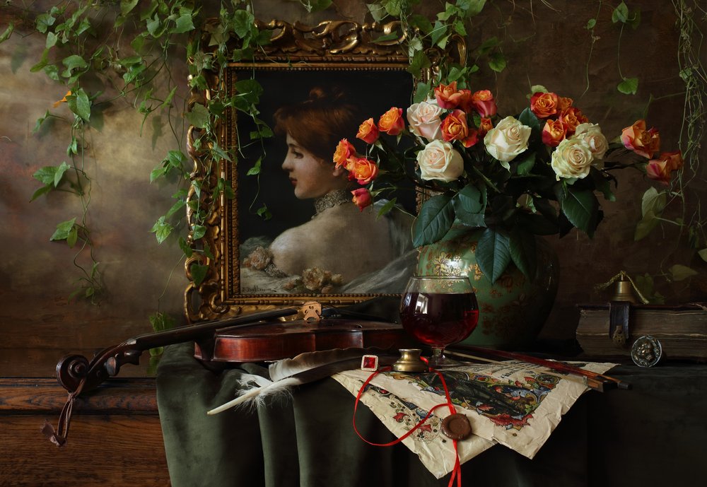 Violín clásico y rosas de Andrey Morozov
