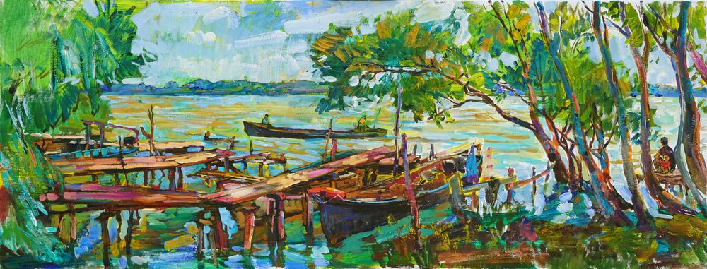 Los muelles del tranquilo lago de Andrii Kutsachenko