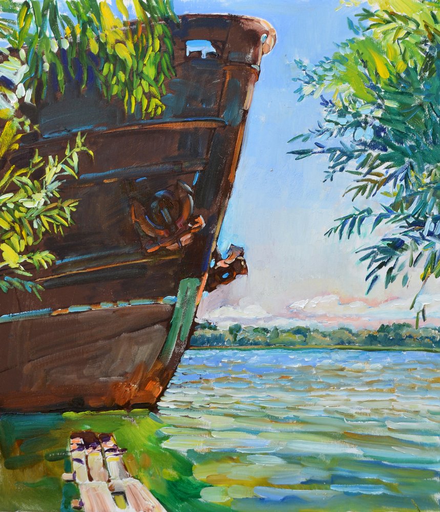 Un barco oxidado en la orilla de Andrii Kutsachenko