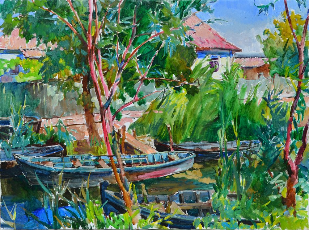 Barcos por el río Tranquil de Andrii Kutsachenko