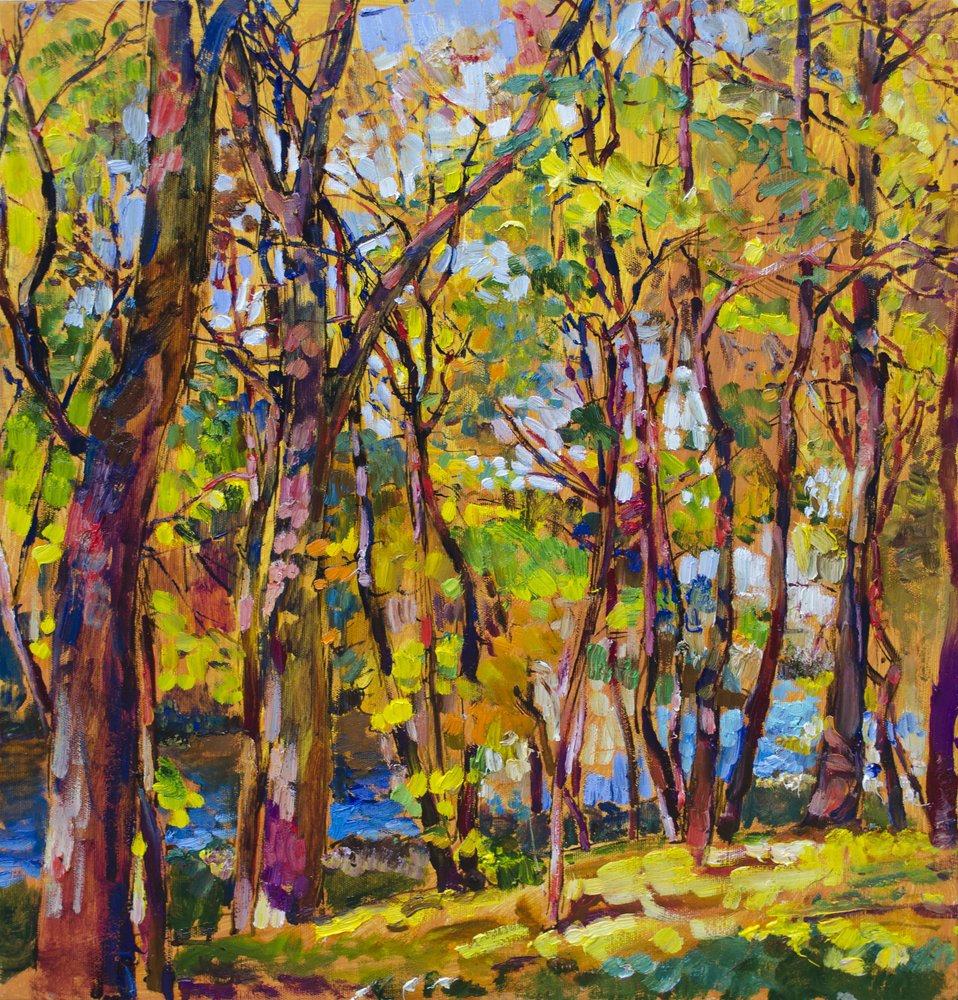 Un arroyo otoñal en el bosque, lleno de colorido de Andrii Kutsachenko