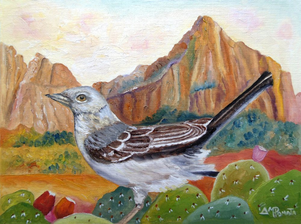 Paisaje con un sinsonte del desierto de Angeles M. Pomata
