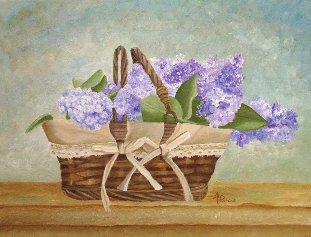 Cesta de lilas moradas de Angeles M. Pomata