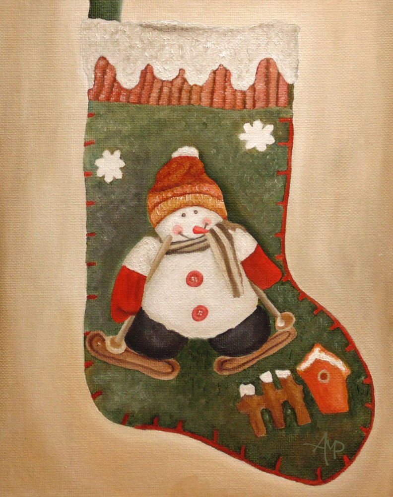 Calcetín de muñeco de nieve esquiando de Angeles M. Pomata