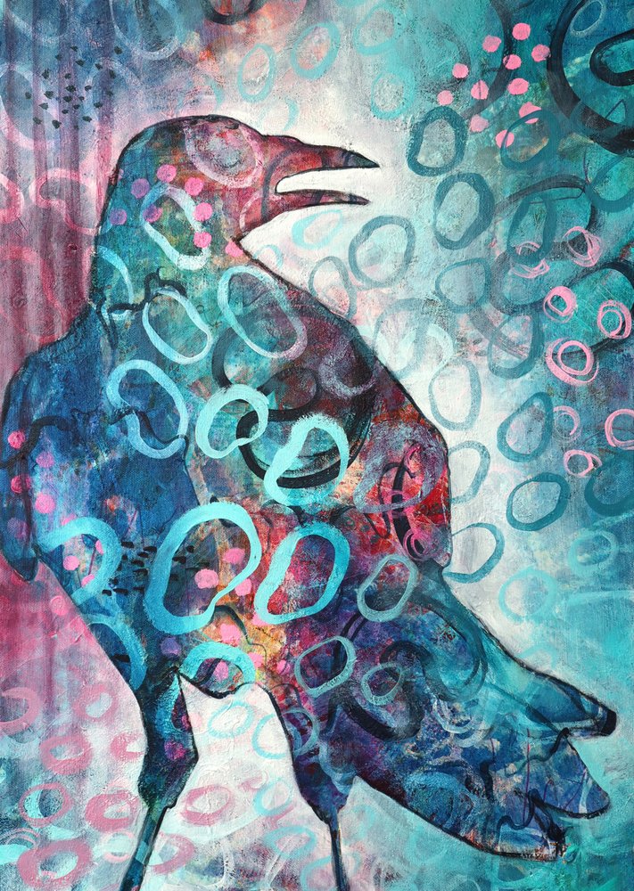 Cuervo abstracto y vibrante de Ania Witwitzka