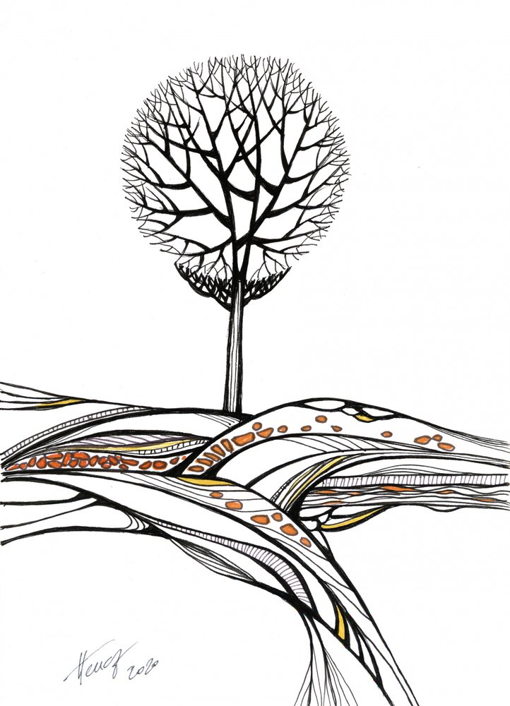 Paisaje estilizado con un árbol desnudo de Aniko Hencz