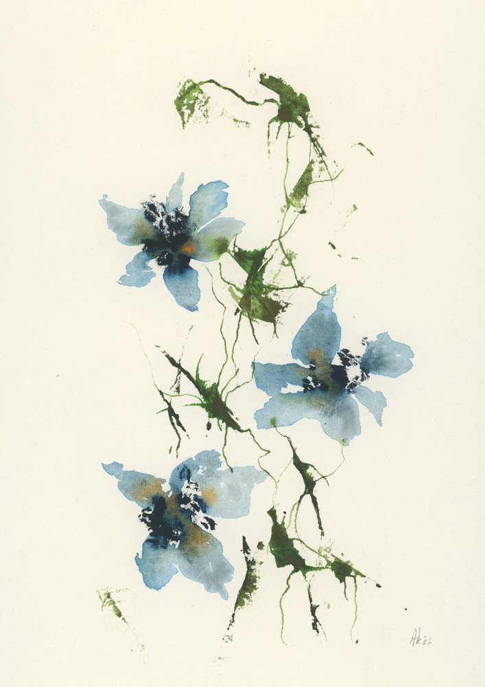 Flores azules en acuarela de Ankie Kooi
