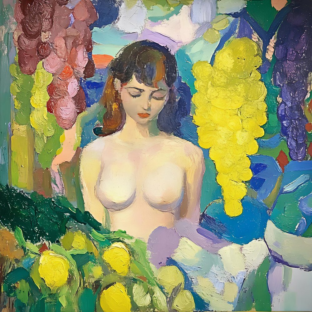 Mujer serena con fruta de Avanesova Elena