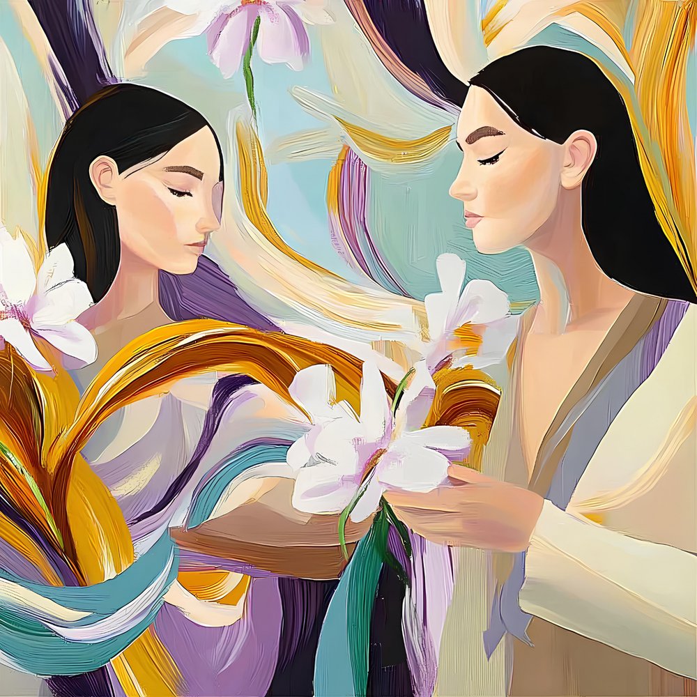 Mujeres serenas con flores de Avanesova Elena
