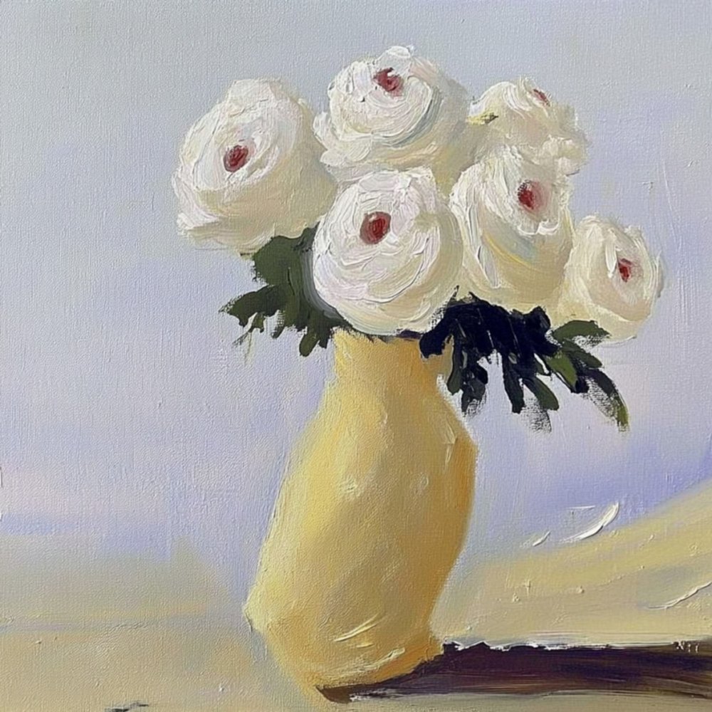 Flores blancas en un jarrón amarillo de Avanesova Elena