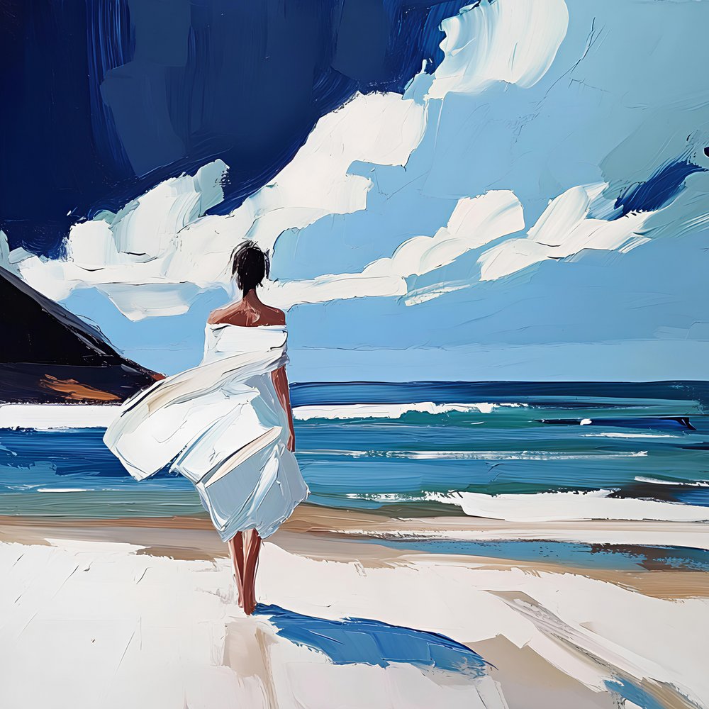 Mujer paseando por la playa de Avanesova Elena