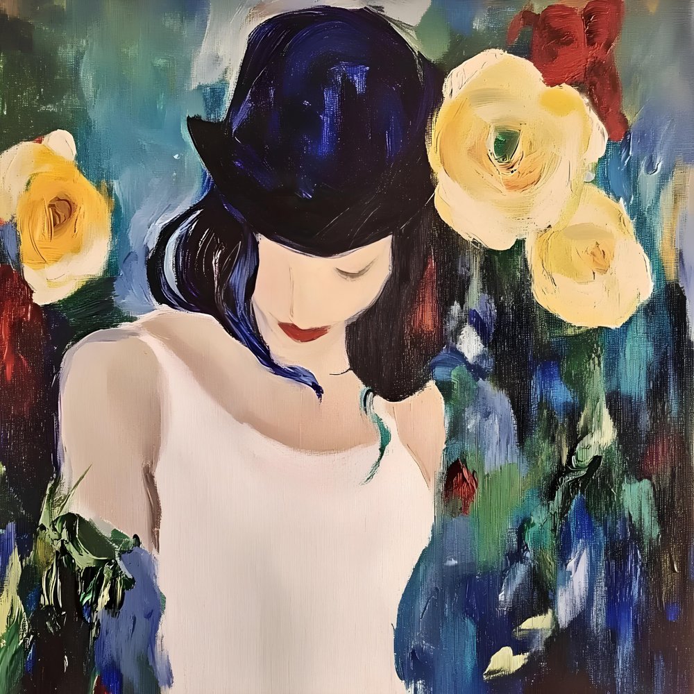 Mujer con sombrero y rosas de Avanesova Elena