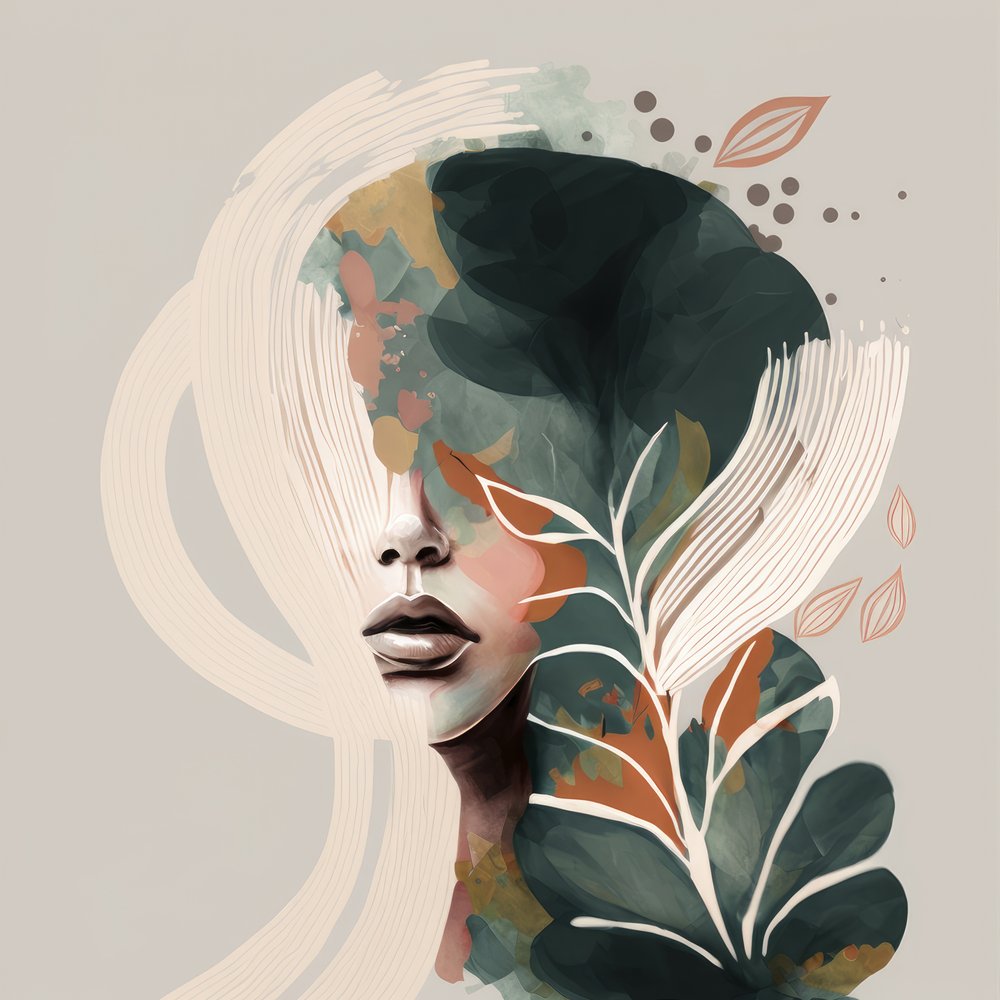 Retrato de una mujer con motivos florales de Bella Eve