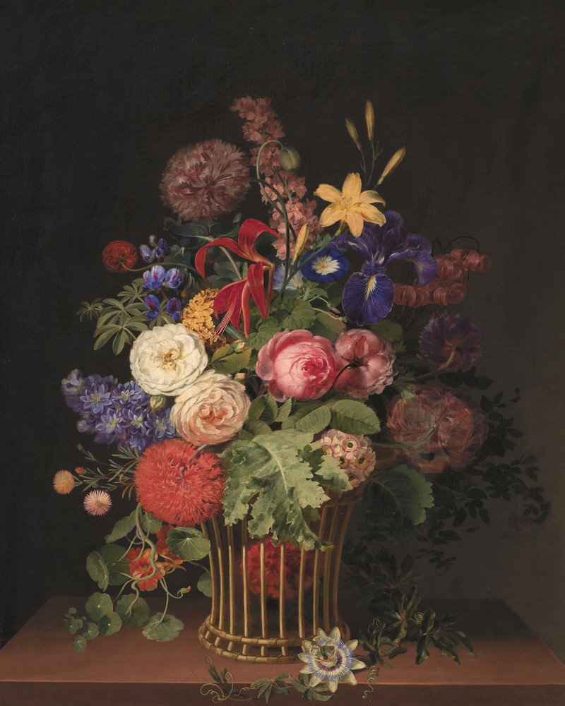 Una cesta de mimbre ligera con flores, de C. D. Fritzsch de C. D. Fritzsch