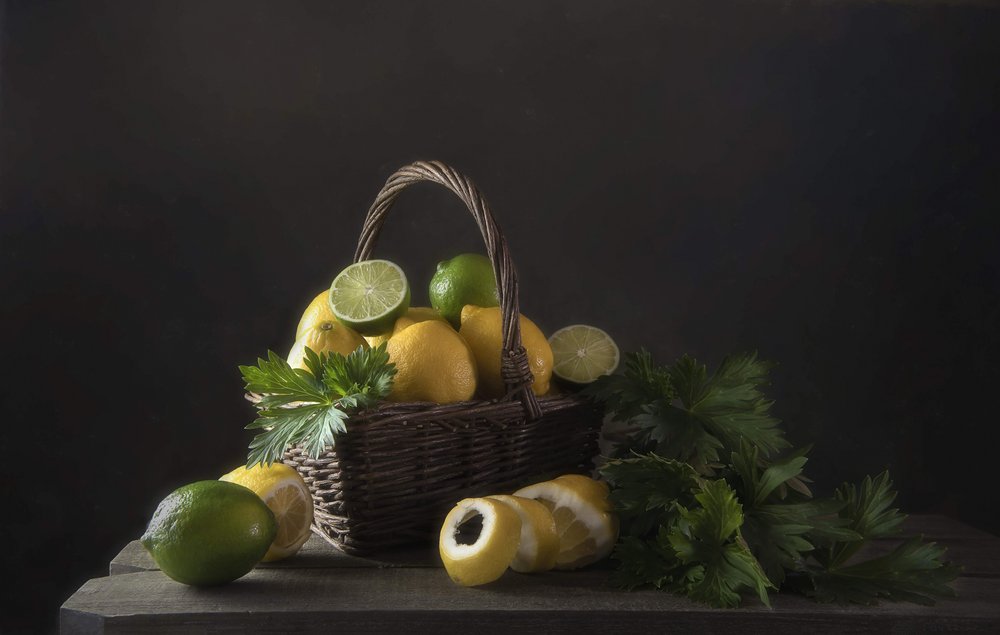 Naturaleza muerta rústica con cítricos de Catherine Wang