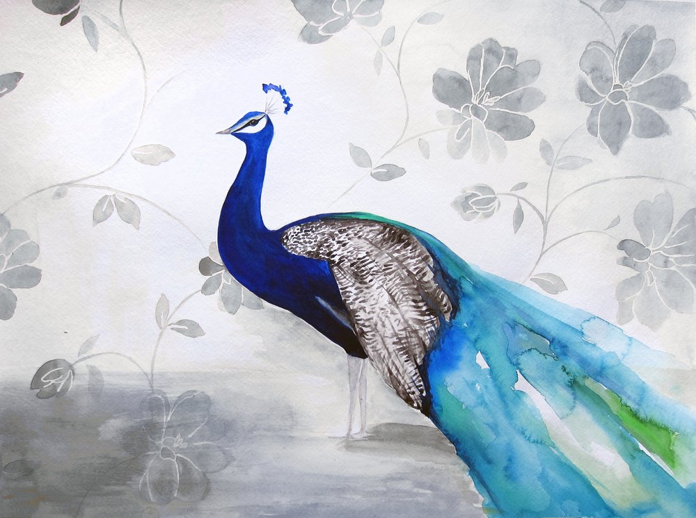 Elegante estampado floral de pavo real azul de Christine Lindstrom