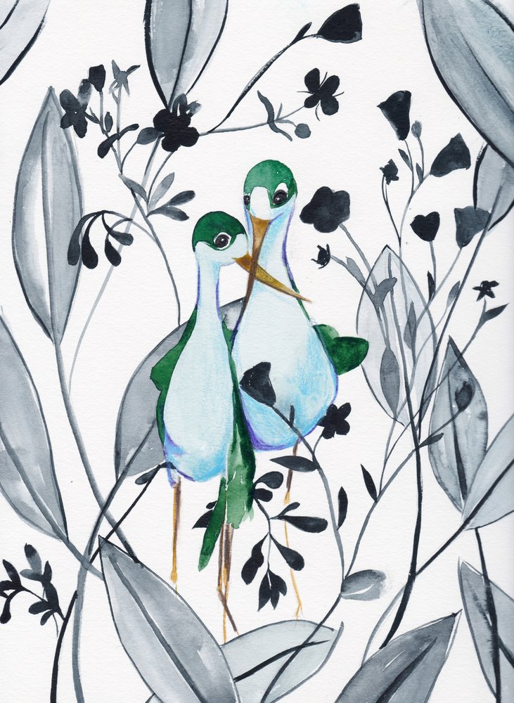 Pájaros verdes en la naturaleza de Christine Lindstrom