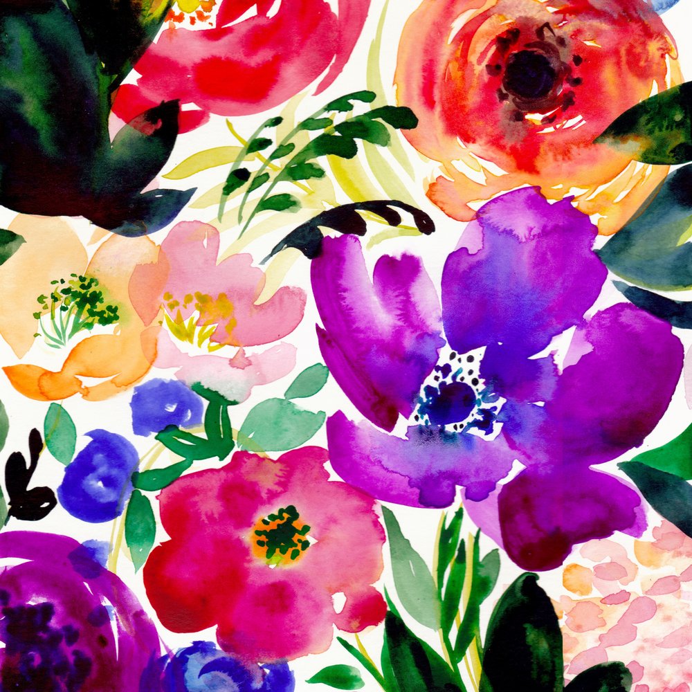 Flores en acuarela de colores vivos de Christine Lindstrom