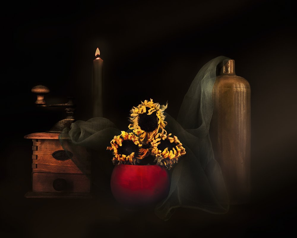 Velas con girasoles secos de Christine SUISSIA