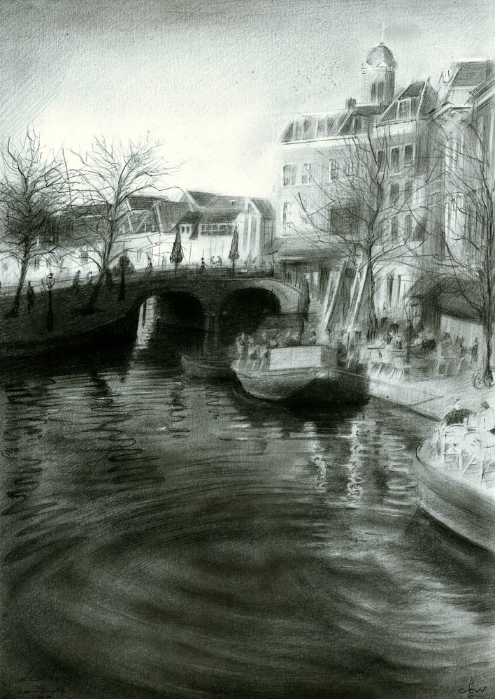 Dibujo del canal de la ciudad de Corné Akkers