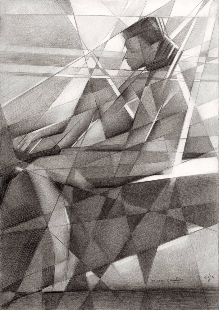 Figura cubista contemplativa de Corné Akkers