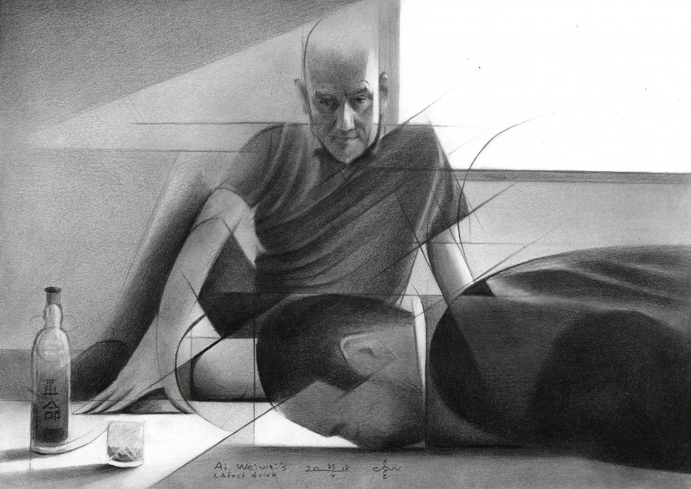 Dibujo de un hombre contemplativo de Corné Akkers