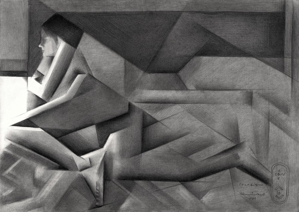 Mujer geométrica en actitud contemplativa de Corné Akkers