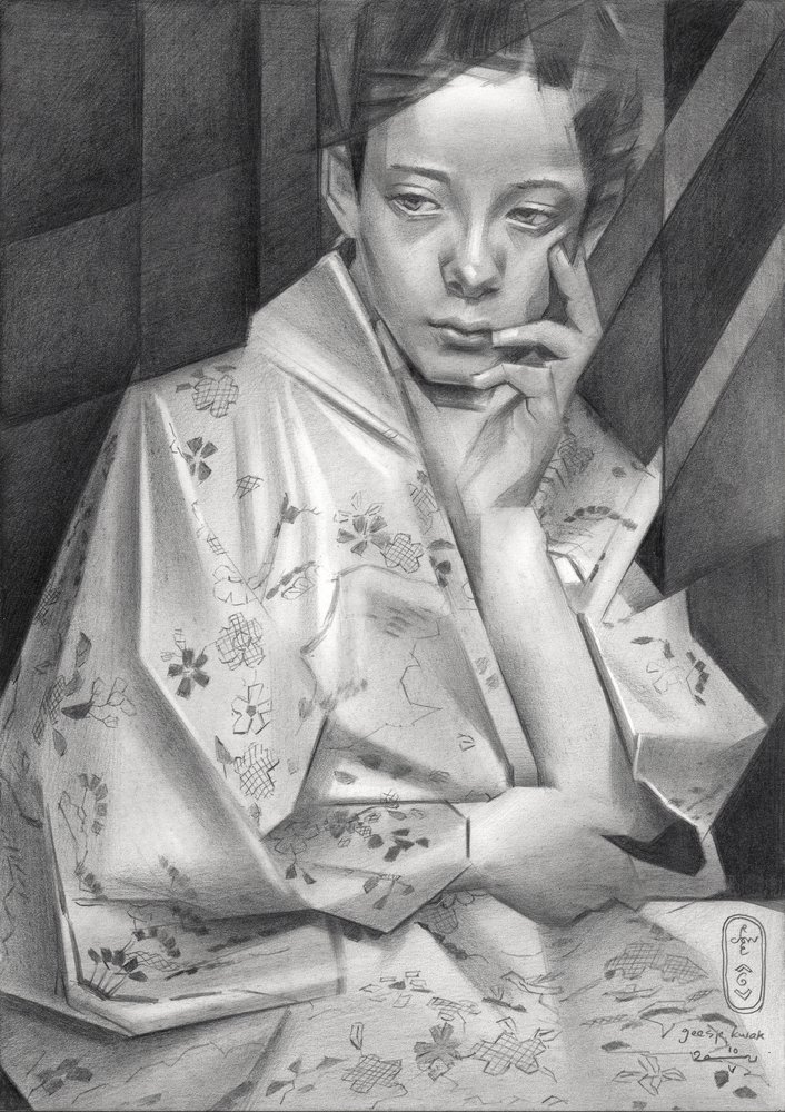 Chica pensativa con kimono de Corné Akkers