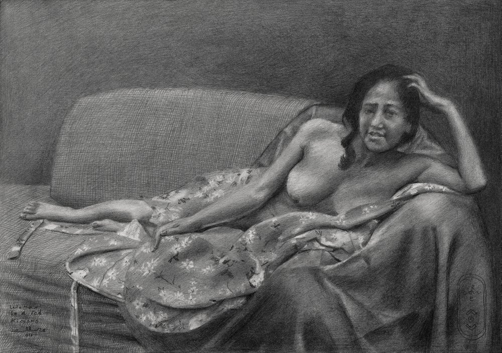 Mujer recostada y pensativa de Corné Akkers