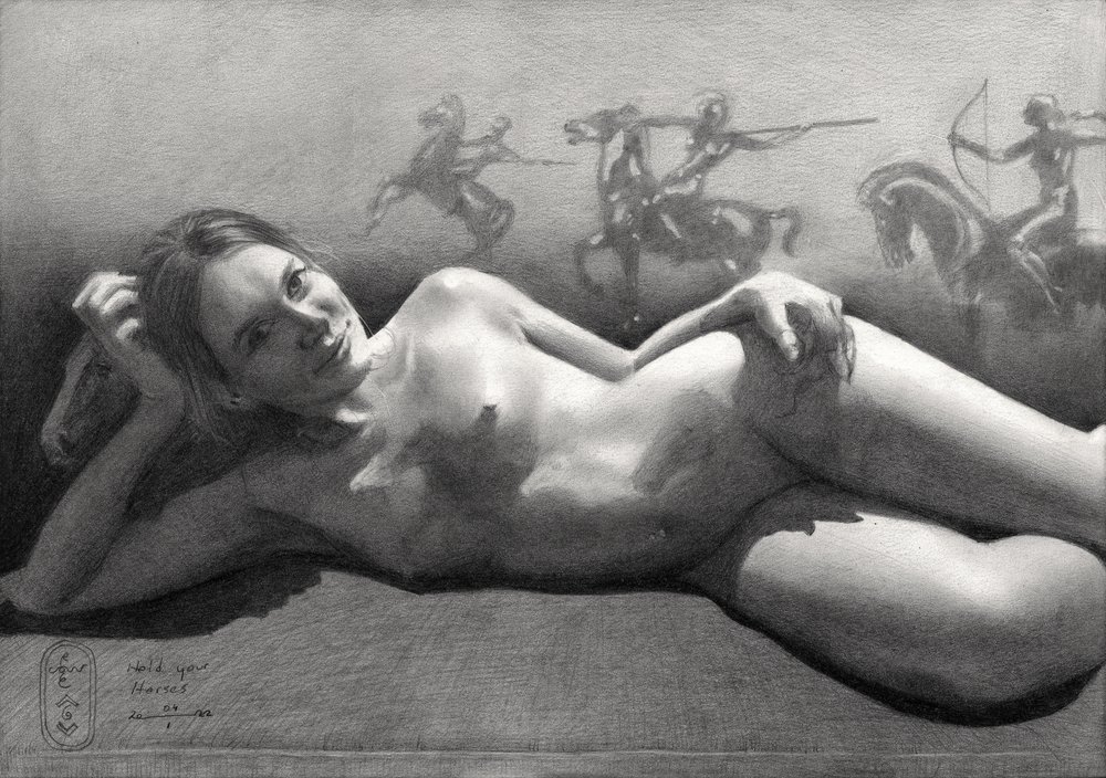 Desnudo recostado con jinetes de Corné Akkers