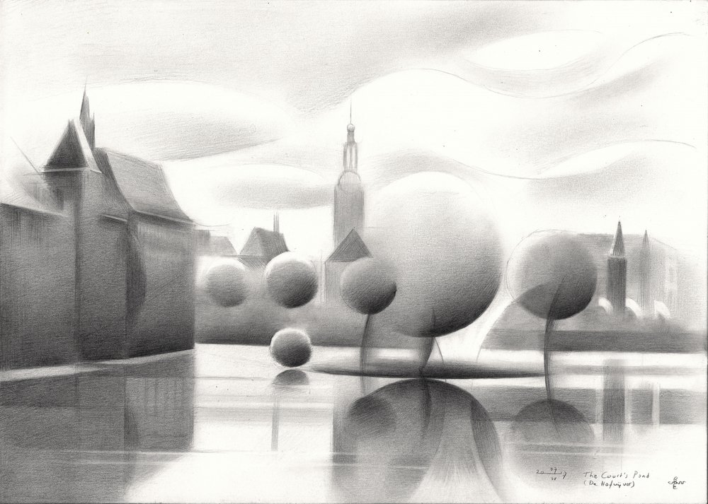 Reflejos de un paisaje urbano surrealista de Corné Akkers