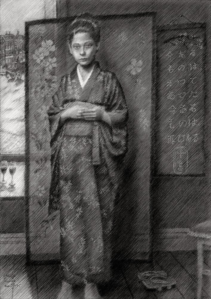 Un niño pensativo con kimono de Corné Akkers