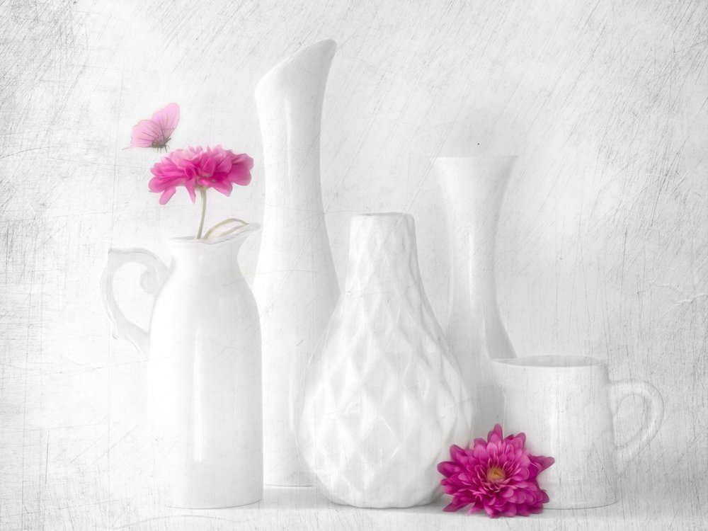 Flores rosas y jarrones blancos de Cristiano Giani