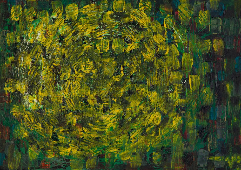 Abstracto en verde y amarillo vivos de Dale Hefer