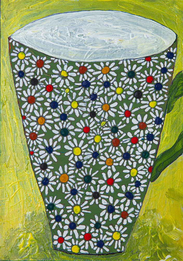 Taza de té con margaritas de colores de Dale Hefer & Family