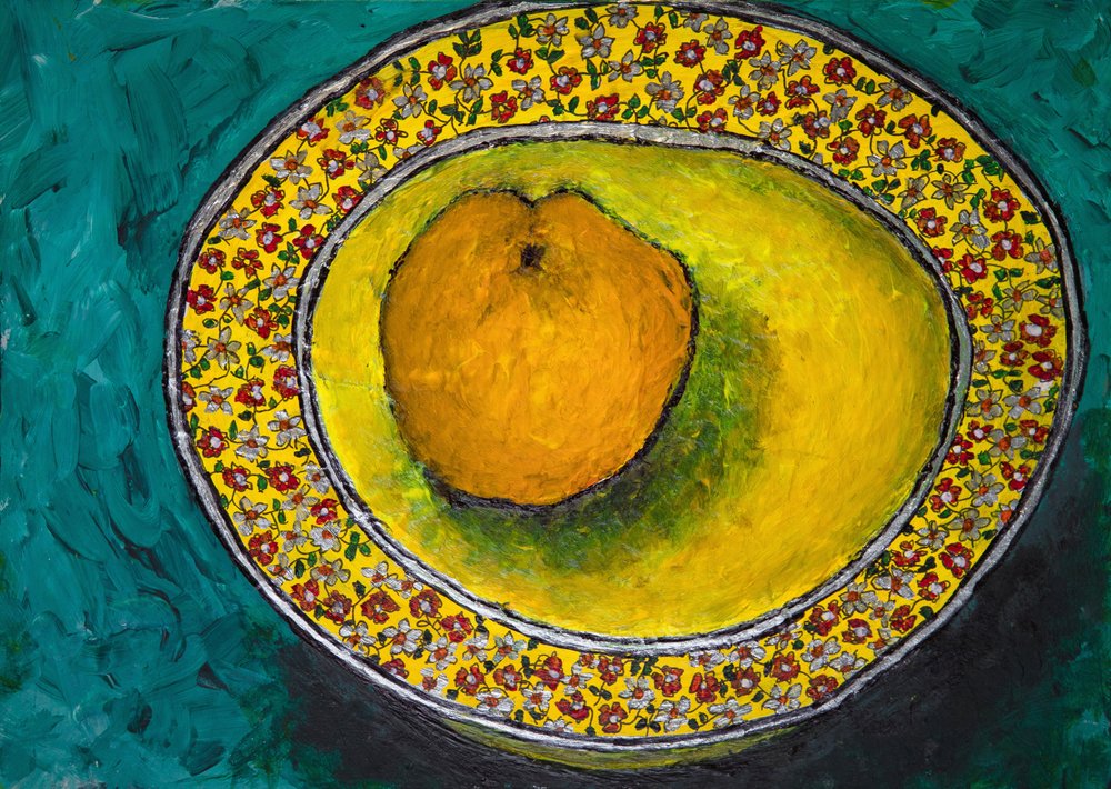 Naranja en un cuenco con motivos florales de Dale Hefer & Family