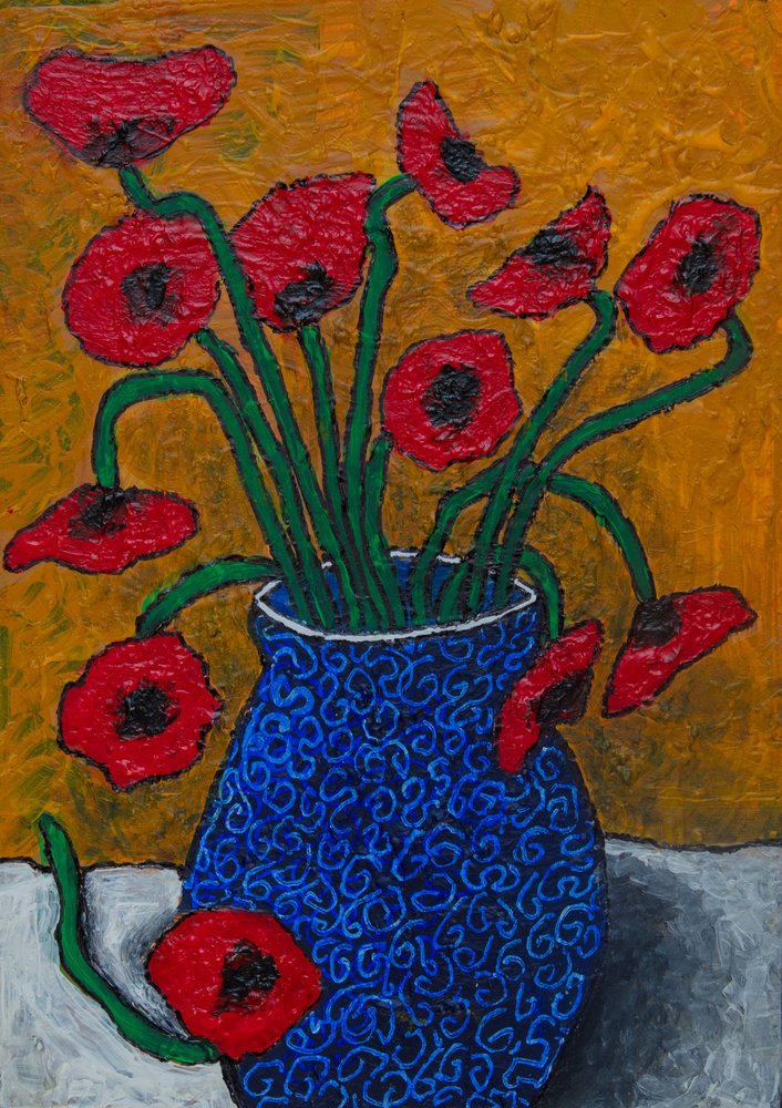 Naturaleza muerta con amapolas de colores vivos de Dale Hefer & Family